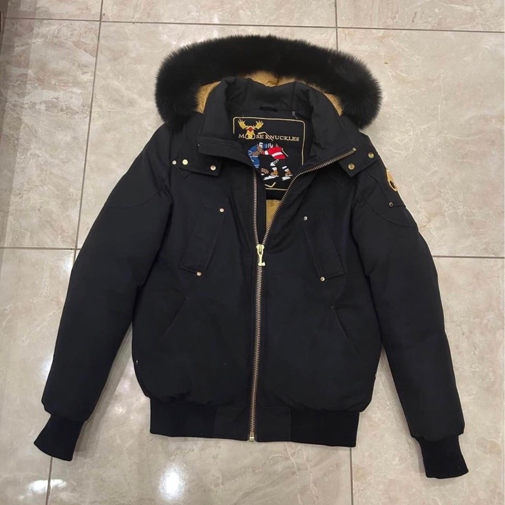 Moose Knuckles Gold Ballistic Bomber Jacket